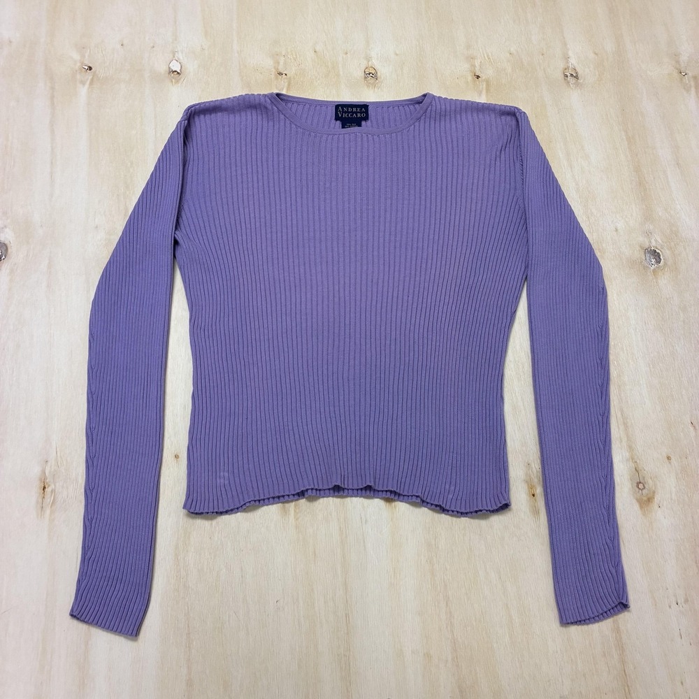 Andrea Viccaro Sweater Womens Large Purple Silk Ribbed Tight-Knit Pullover